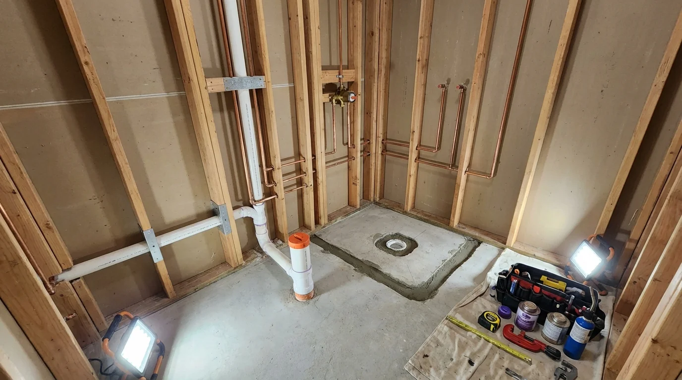Bathroom rough-in plumbing during remodel by Johns Plumbing LLC in Vidalia