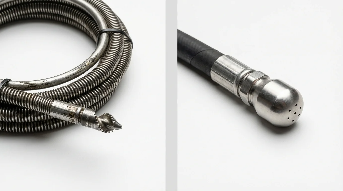 Drain snake cable and hydro jetting nozzle used for drain cleaning in Vidalia, LA