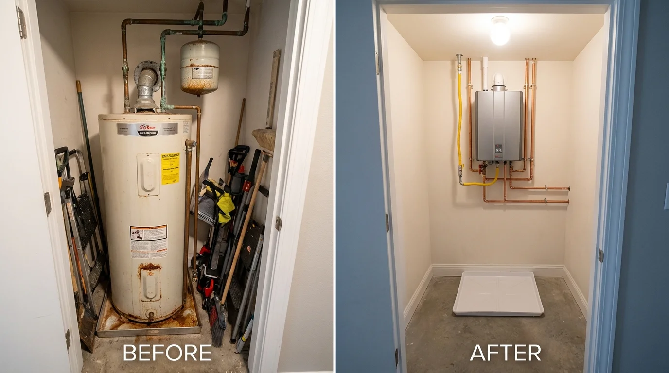 Tank water heater versus wall-mounted tankless unit comparison for Vidalia, LA homeowners