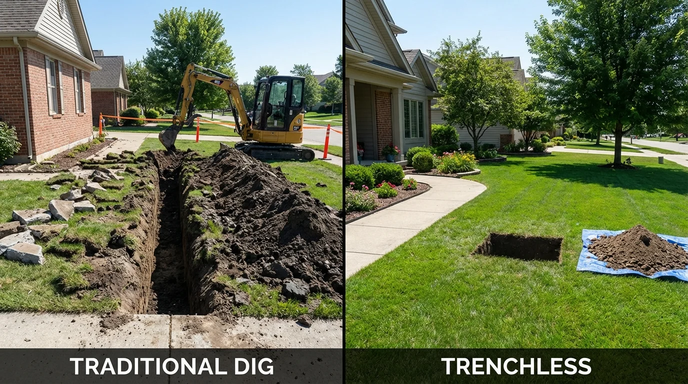 Trenchless sewer repair with minimal yard damage versus traditional excavation in Vidalia, LA